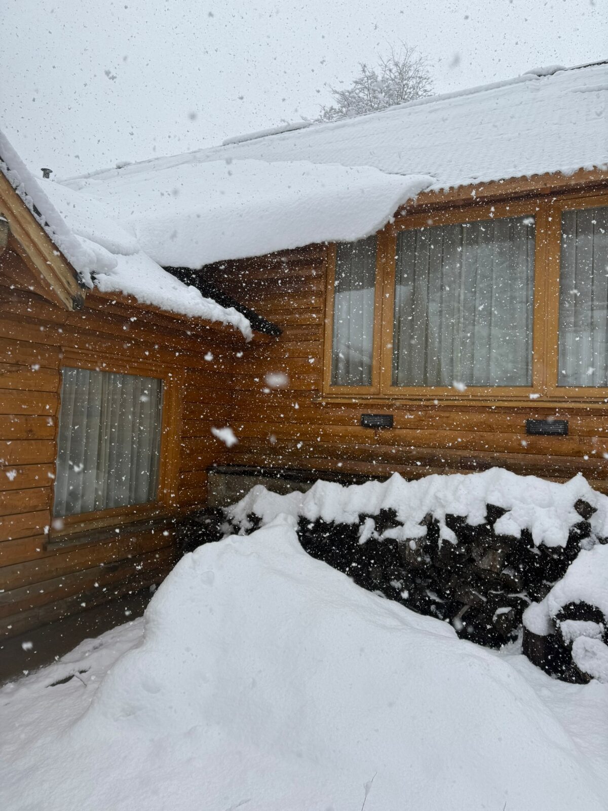 La leña apilada bajo la nevada
