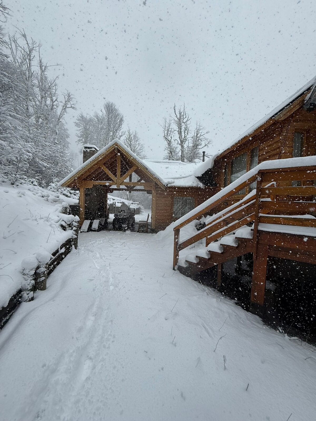 El camino de entrada y la cochera durante la nevada